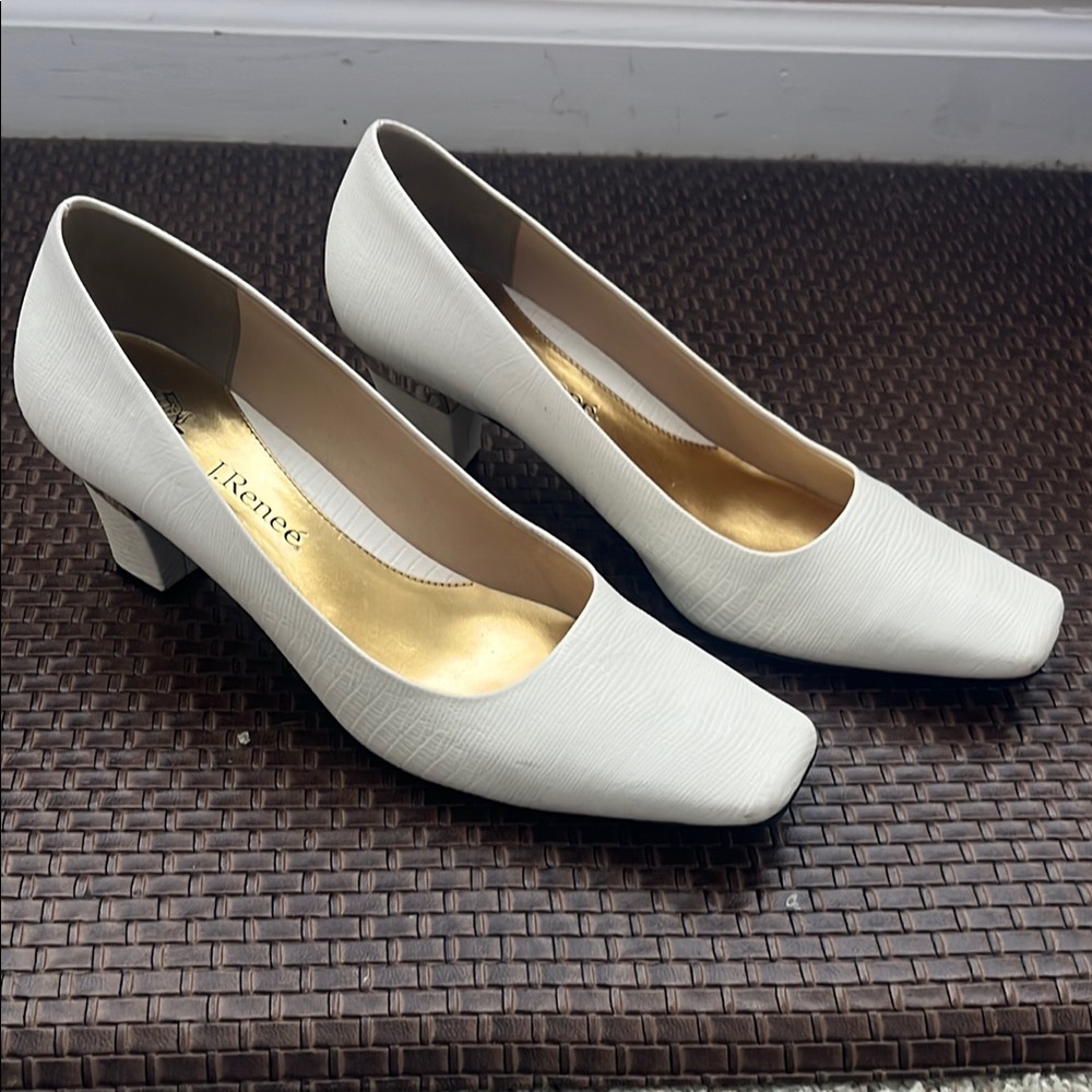 Women's White Block Heel Shoes